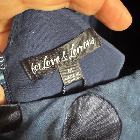 New For Love & Lemons Lula Mini Dress Blue Polka Dot Ruched Cut Out Zip Sz M - Picture 9 of 12